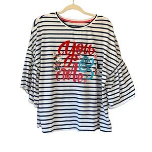 Disney Parks Mickey & Minnie You & Me Love Blue/white stripe bell sleeve. Size M